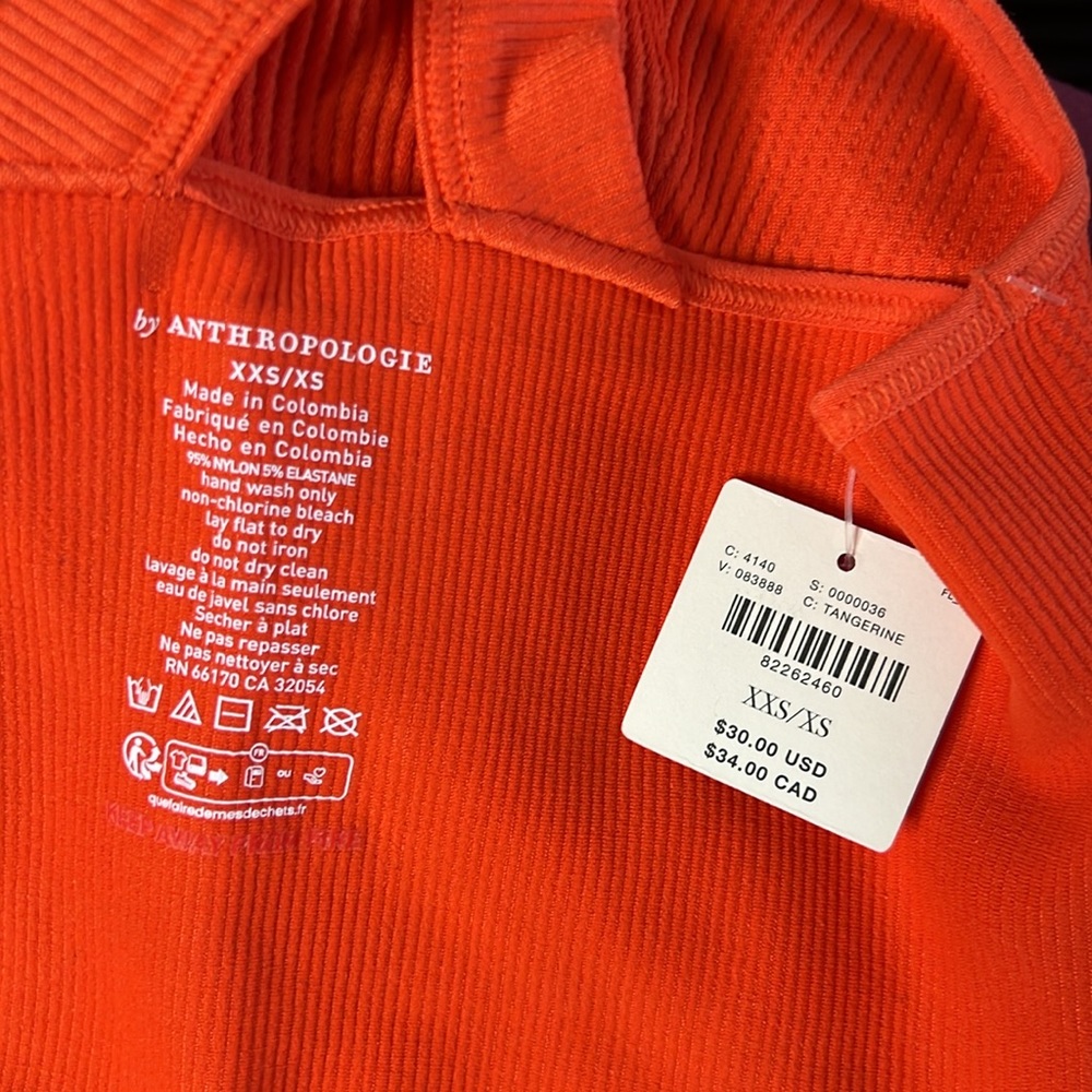 NWT Anthropologie bra cami basic layering tank top crop top ribbed xxs/xs orange